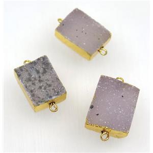 natural Agate Druzy rectangle connector, gold plated, approx 13-20mm