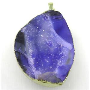 purple druzy agate geode pendant, freeform, gold plated, approx 40-55mm