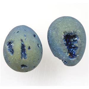 green Agate druzy egg charms, no-hole, approx 30-40mm