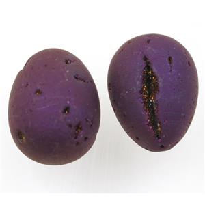 purple Agate druzy egg charms, no-hole, approx 30-40mm