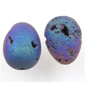 rainbow Agate druzy egg charms, no-hole, approx 30-40mm