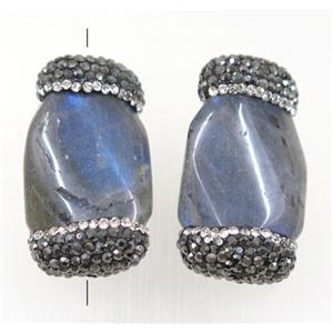 Labradorite twist beads paved rhinestone, approx 18-35mm