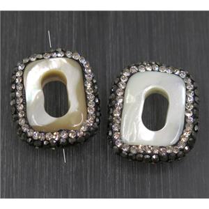 pearlized shell beads paved rhinestone, rectangle, approx 18-22mm