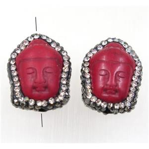 red Synthetic Turquoise buddha bead paved rhinestone, dye, approx 17-23mm