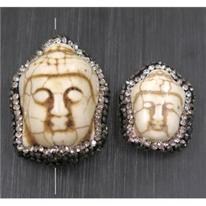 white Synthetic turquoise buddha beads paved rhinestone, dye, approx 22-32mm