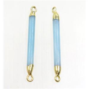 blue Amazonite connector, stick, gold plated, approx 3-30mm