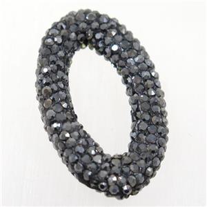 resin connector paved black rhinestone, oval, approx 20-33mm