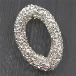 resin connector paved white rhinestone, oval, approx 20-33mm