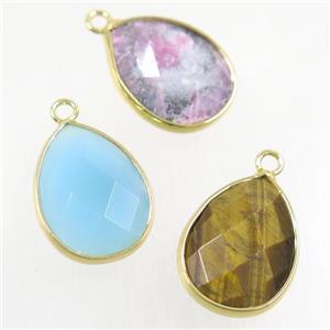 mix gemstone pendant, faceted teardrop, approx 15-20mm