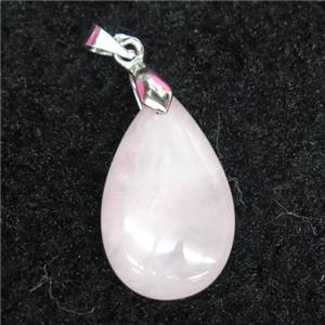 Rose Quartz teardrop pendant, pink, approx 15x25mm