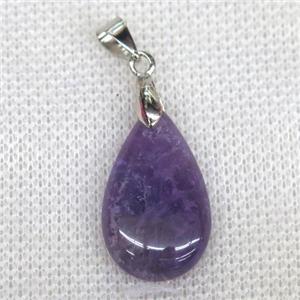 purple Amethyst teardrop pendant, approx 15x25mm