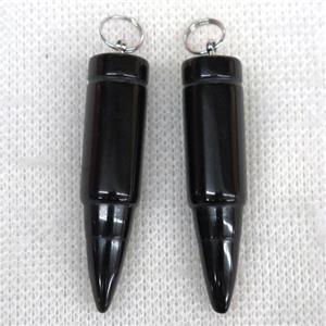 black Agate Onyx bullet pendant, approx 10x40mm