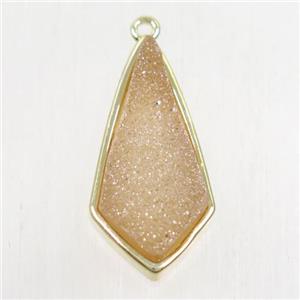 champagne Druzy Agate pendant, teardrop, gold plated, approx 12-26mm