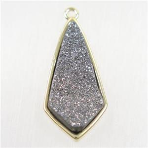 silver Druzy Agate pendant, teardrop, gold plated, approx 12-26mm