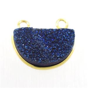 blue electroplated Druzy Quartz half-moon pendants with 2loops, approx 11-18mm
