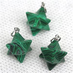 green Malachite pendant, star, approx 20mm dia