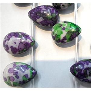 Rain colored stone bead, stability, flat teardrop, 13x18mm, approx 22pcs per st