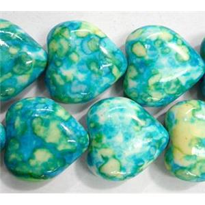 Rain colored stone bead, stability, heart, 14mm wide, approx 29pcs per st