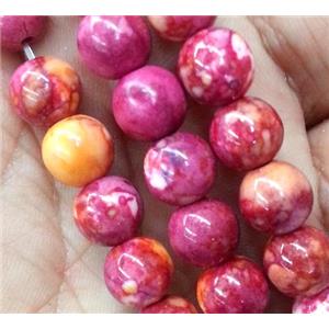 Rainforest jasper bead, round, stability, hot-pink, approx 12mm dia, 15.5 inches