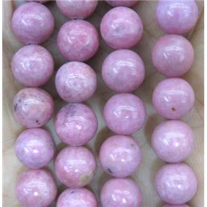 round Rhodonite beads, pink, approx 8mm dia