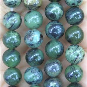 Dendrite Green Jade beads, round, approx 6mm dia