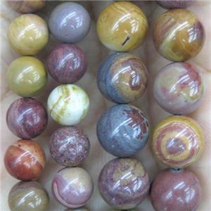 sunset Mookaite beads, round, multi-color, approx 4mm dia