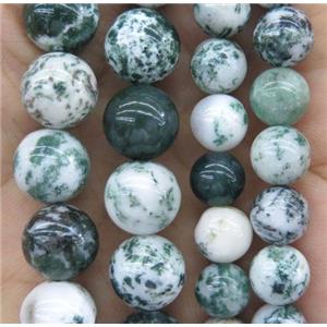 round Tree Agate beads, green, approx 6mm dia