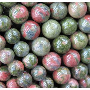 round Unakite beads, green, approx 10mm dia