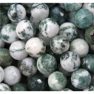 green Tree Agate beads, faceted round, approx 6mm dia