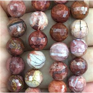 red porcelain Jasper beads, faceted round, approx 8mm dia