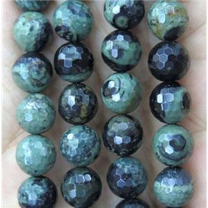 green Kambaba Jasper beads, faceted round, approx 8mm dia