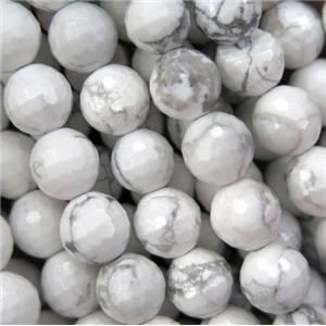 white Howlite turquoise bead, faceted round, approx 8mm dia