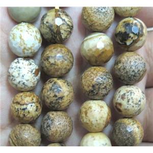 Picture Jasper Beads, yellow, faceted round, approx 6mm dia