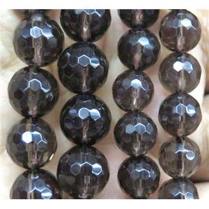 smoky quartz bead, faceted round, approx 8mm dia