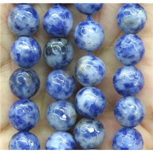 blue spotted jasper beads, faceted round, approx 14mm dia