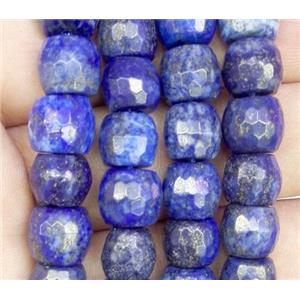 lapis lazuli bead, faceted barrel, approx 8-9mm