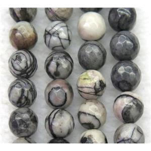black Silk Jasper Beads, faceted round, approx 12mm dia