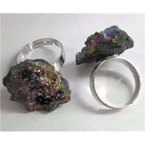 agate druzy ring, rainbow electroplated, approx 15-20mm