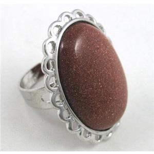 goldsand stone ring, adjustable, copper, platinum plated, approx 22x30mm