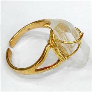 copper ring with Clear Quartz, gold plated, approx 10-20mm