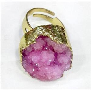 druzy quartz ring, freeform, pink, approx 12-20mm