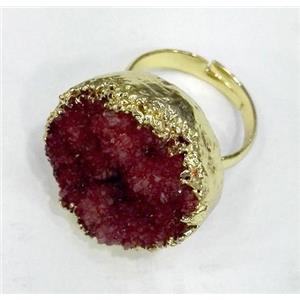 druzy quartz ring, freeform, red, approx 12-20mm