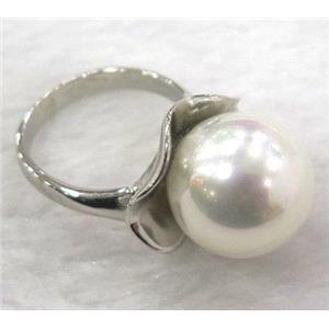white Pearlized Shell Ring, copper, platinum plated, approx 16mm