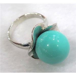 green Pearlized Shell Ring, copper, platinum plated, approx 16mm