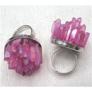 cluster quartz ring, pink, approx 20mm