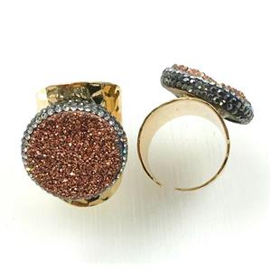 Agate druzy Ring paved rhinestone, copper, rose gold plated, approx 20mm, 22mm dia