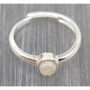 white AB color druzy quartz copper ring, approx 4mm, 20mm dia