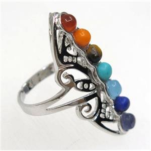 gemstone ring, platinum plated, approx 20-38mm
