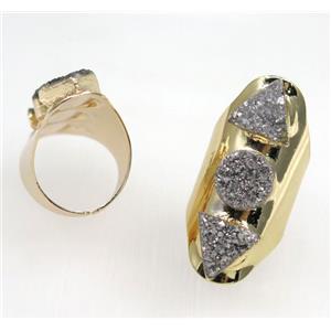 silver druzy quartz ring, gold plated, approx 20-40mm