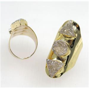 goldenchampagne druzy quartz ring, gold plated, approx 20-40mm